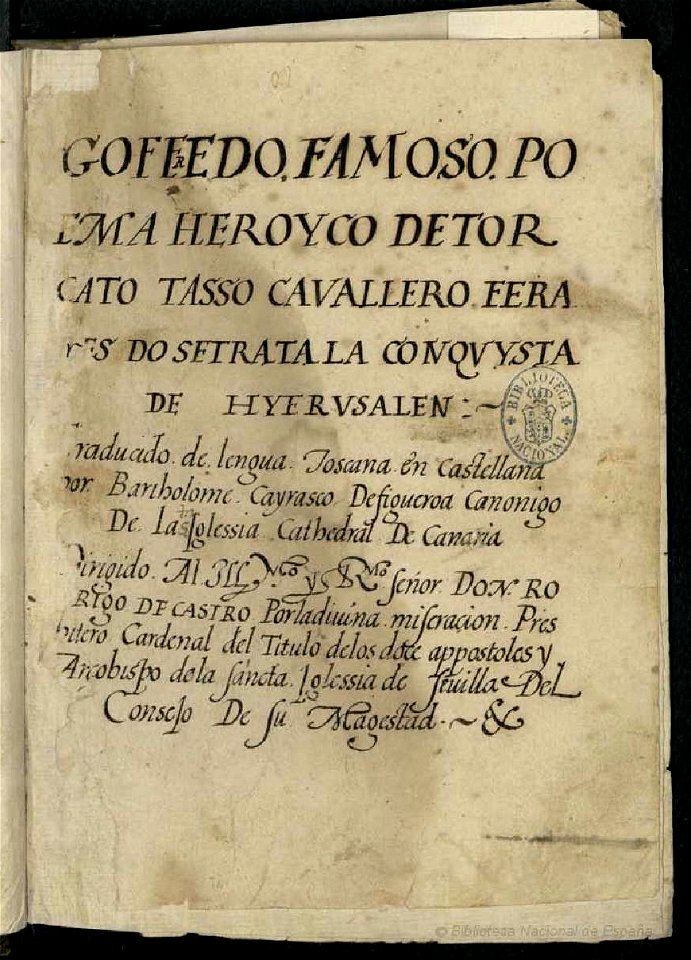 Goffedo Famoso, manuscrito de Bartolomé Cairasco de Figueroa