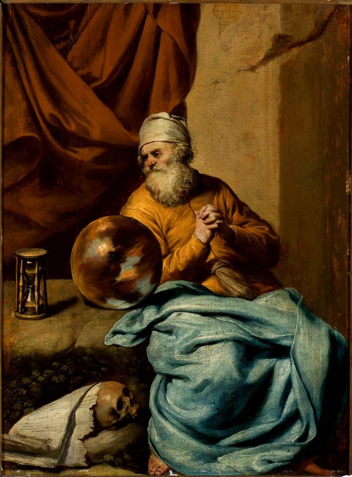 Gonzales Coques - Old man with a sphere, an hourglass, a skull and books (Vanitas^) - M.Ob.1419 - National Museum in Warsaw