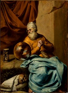 Gonzales Coques - Old man with a sphere, an hourglass, a skull and books (Vanitas^) - M.Ob.1419 - National Museum in Warsaw
