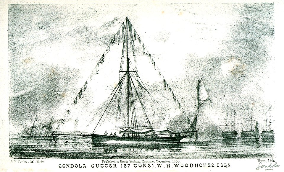 Gondola Cutter (87 tons), W H Woodhouse, Esqr. Published in Hunt's Yachting Magazine December 1853 RMG PU6550