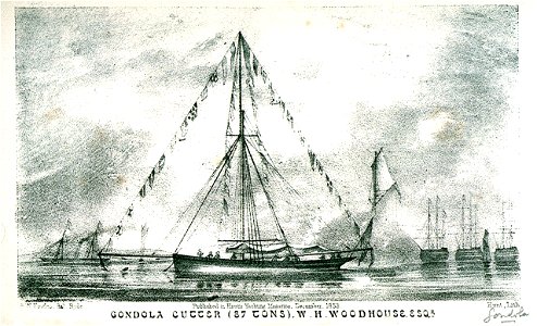 Gondola Cutter (87 tons), W H Woodhouse, Esqr. Published in Hunt's Yachting Magazine December 1853 RMG PU6550