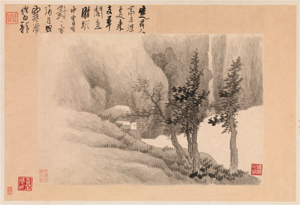 Gong Xian - Landscapes with Poems - 1980.516.2a–c - Metropolitan Museum of Art