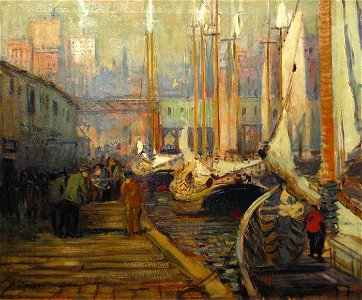 New York City Waterfront by Arthur Clifton Goodwin. Free illustration for personal and commercial use.