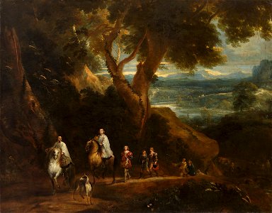 Gonzales Coques - Landscape with Rudolf von Habsburg and the priest