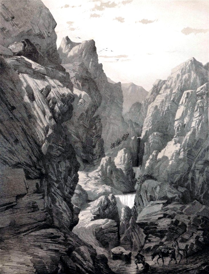 Gorge in the mountains, Fars by Eugène Flandin