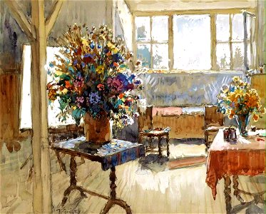 Konstantin Gorbatov - Interior with a Bouquet of Summer Flowers