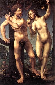 (1525) Jan Gossaert-Adam & Eve (Staatliche Museum, Berlin). Free illustration for personal and commercial use.