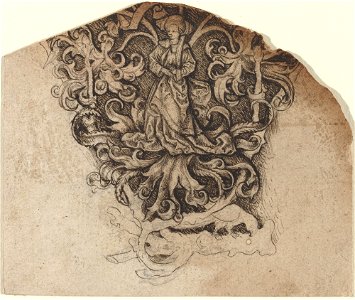Gothic ornament with lady and parrot lcz