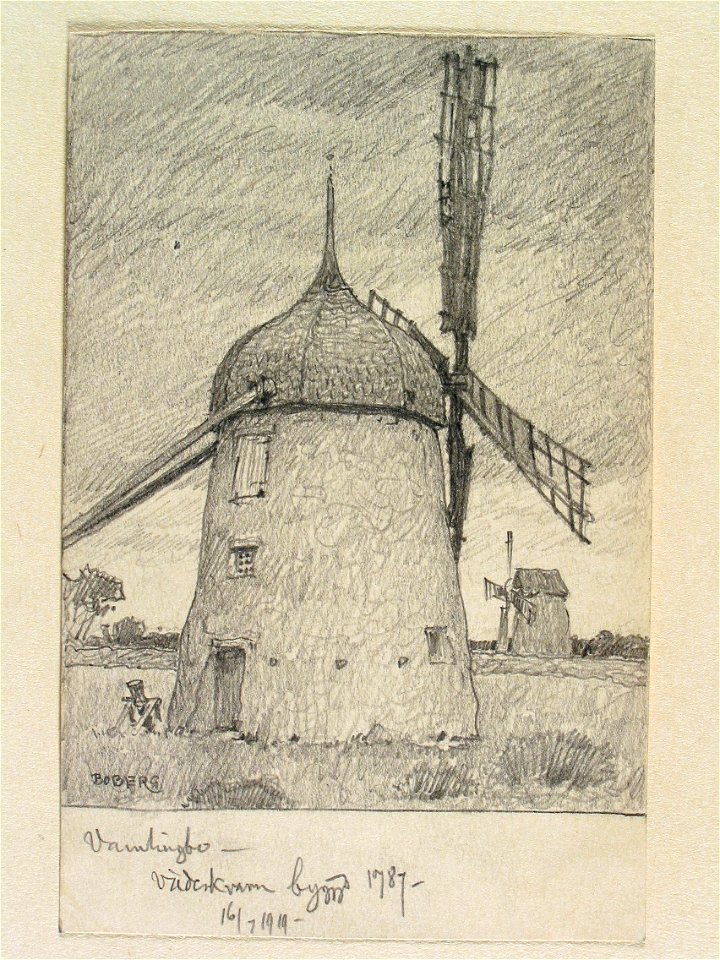 Gotland, Vamlingbo sn., Vamlingbo. Väderkvarn byggd 1787 . Teckning av Ferdinand Boberg - Nordiska museet - NMA.0088045