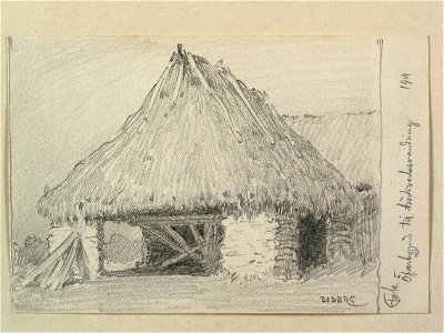 Gotland, Fole sn., Fole. Öfverbyggnad till tröskverksvandring . Teckning av Ferdinand Boberg - Nordiska museet - NMA.0088039
