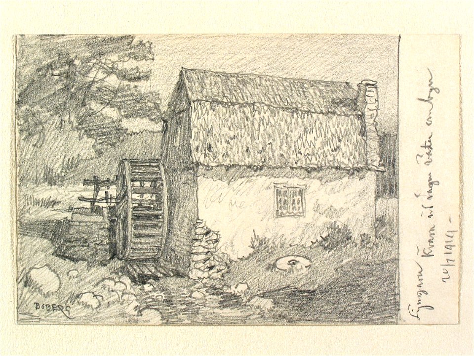 Gotland, Ljugarn. Kvarn vid vägen väster om byn. Teckning av Ferdinand Boberg - Nordiska museet - NMA.0088038