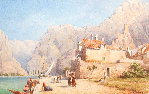 Gottfried Seelos - A southern coastline, surrounded by a mountain range. Free illustration for personal and commercial use.