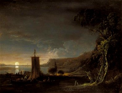 Gottlieb Schiffner - Rivierlandschap met maanlicht - Gal.-Nr. 3724 - Staatliche Kunstsammlungen Dresden