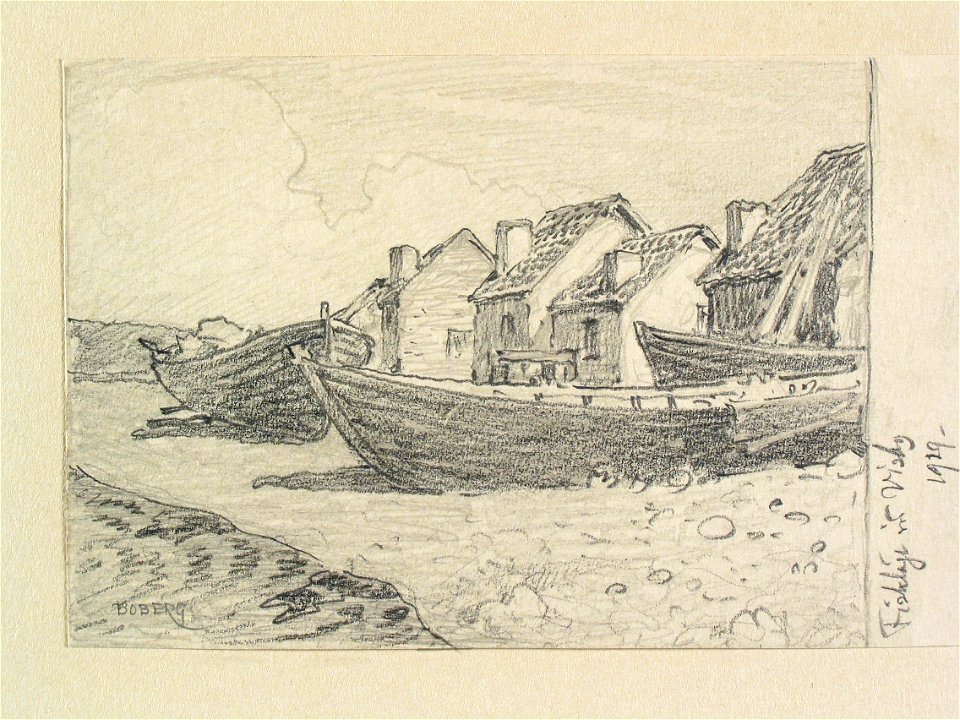 Gotland, fiskeläge vid Visby. Teckning av Ferdinand Boberg - Nordiska museet - NMA.0088049