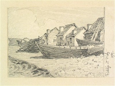 Gotland, fiskeläge vid Visby. Teckning av Ferdinand Boberg - Nordiska museet - NMA.0088049