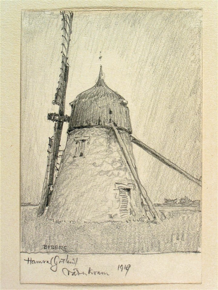 Gotland, Hamra. Väderkvarn. Teckning av Ferdinand Boberg - Nordiska museet - NMA.0088042