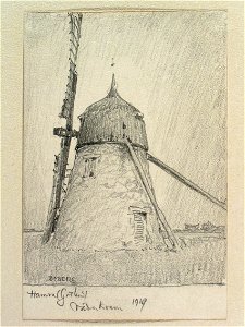 Gotland, Hamra. Väderkvarn. Teckning av Ferdinand Boberg - Nordiska museet - NMA.0088042