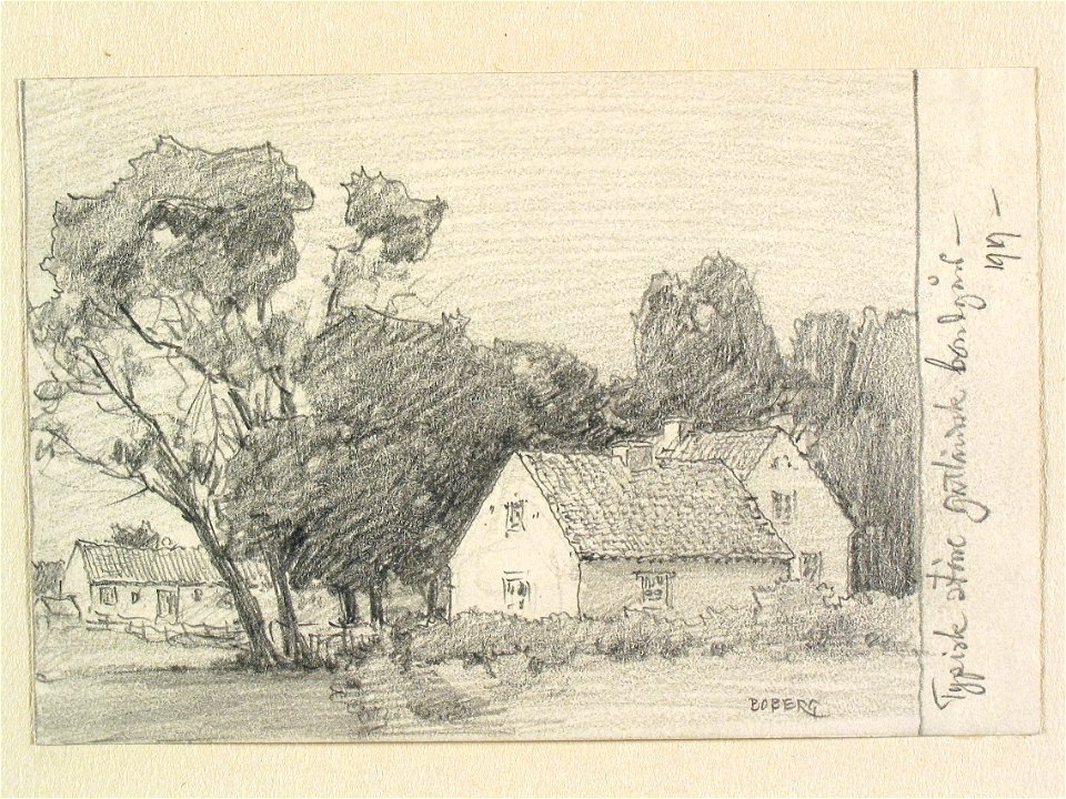Gotland. Typisk större gotländsk bondgård. Teckning av Ferdinand Boberg - Nordiska museet - NMA.0088048
