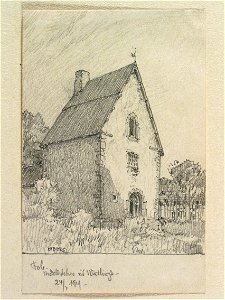 Gotland, Fole sn., Vatlings. Medeltida stenhus. Teckning av Ferdinand Boberg - Nordiska museet - NMA.0088040