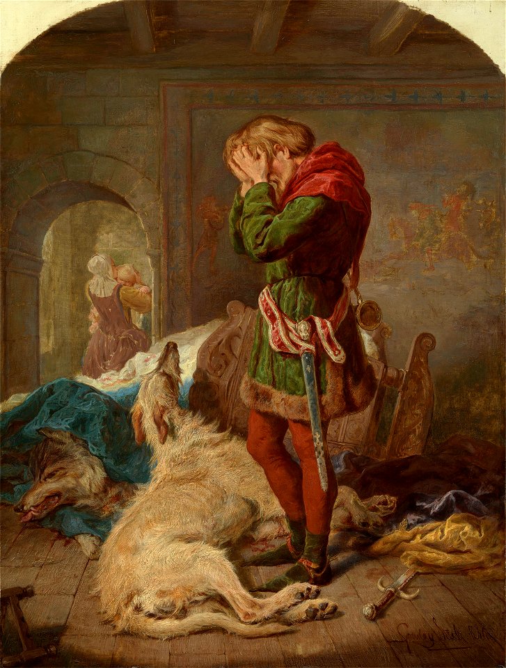 Gourlay Steell (1819-94) - LLywelyn (1173-1240) and his Brave Hound, Gelert - RCIN 403634 - Royal Collection