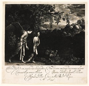 Hendrik van Goudt after Adam Elsheimer - Tobias and the Angel. Free illustration for personal and commercial use.