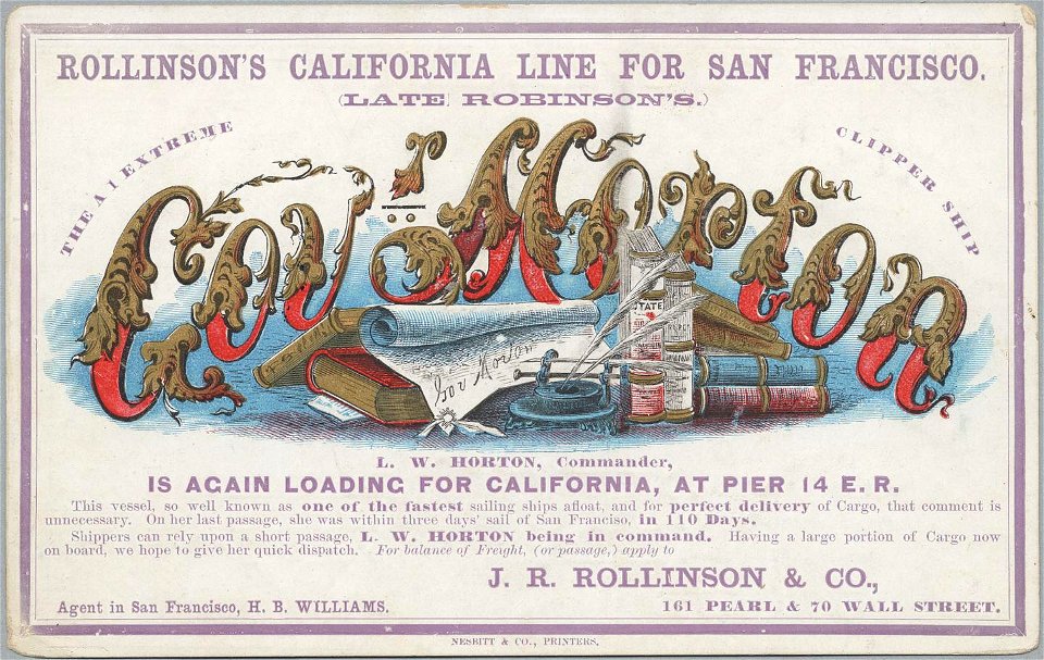 GOVERNOR MORTON Clipper ship sailing card HN002759aA