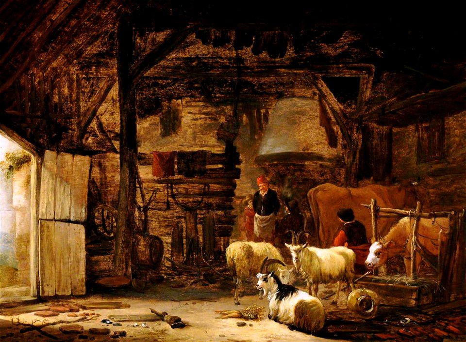 Govert Dircksz. Camphuysen (c.1623-1672) - A Barn Interior with Goats, Cattle and Peasants - 290372 - National Trust