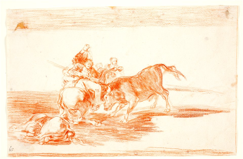 Goya - Dos grupos de picadores arrollados de seguida por un solo toro, D04317