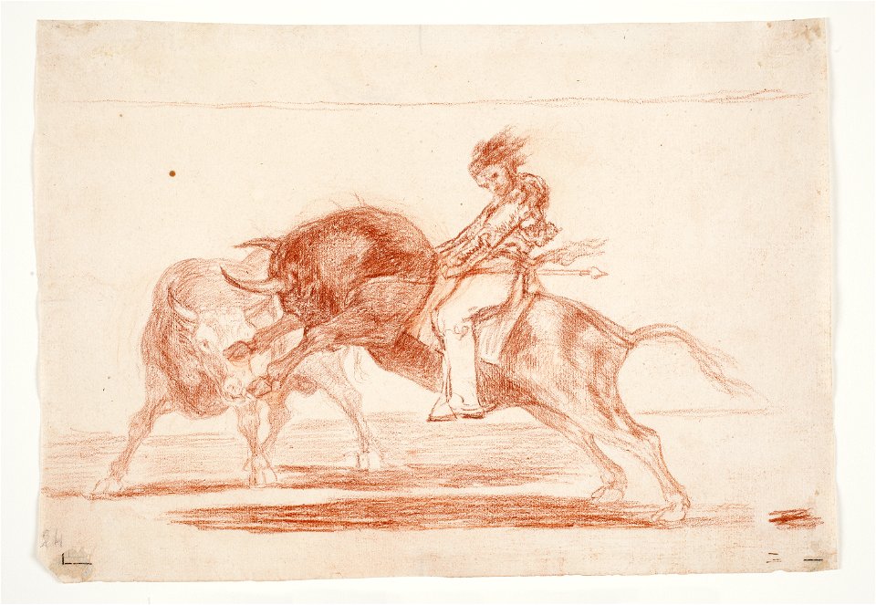 Goya - El mismo Ceballos montado sobre otro toro quiebra rejones en la plaza de Madrid, D04311