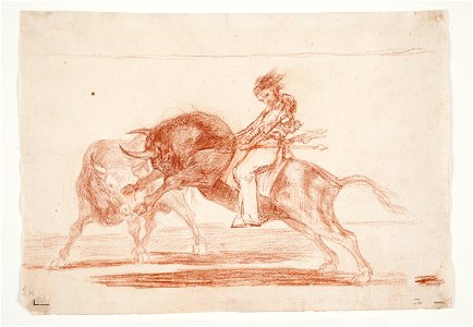 Goya - El mismo Ceballos montado sobre otro toro quiebra rejones en la plaza de Madrid, D04311