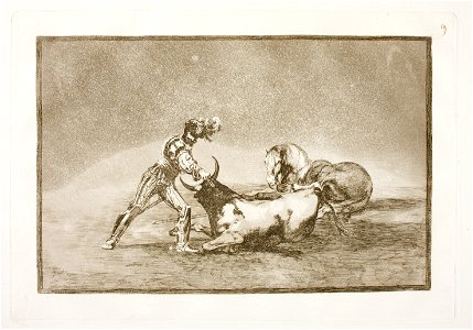 Goya - La Tauromaquia 09 Un caballero español mata un toro despues de haber perdido el caballo, G02419
