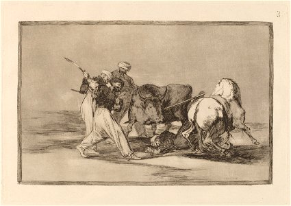 Goya - Los moros ... lancean un toro en el campo. Free illustration for personal and commercial use.