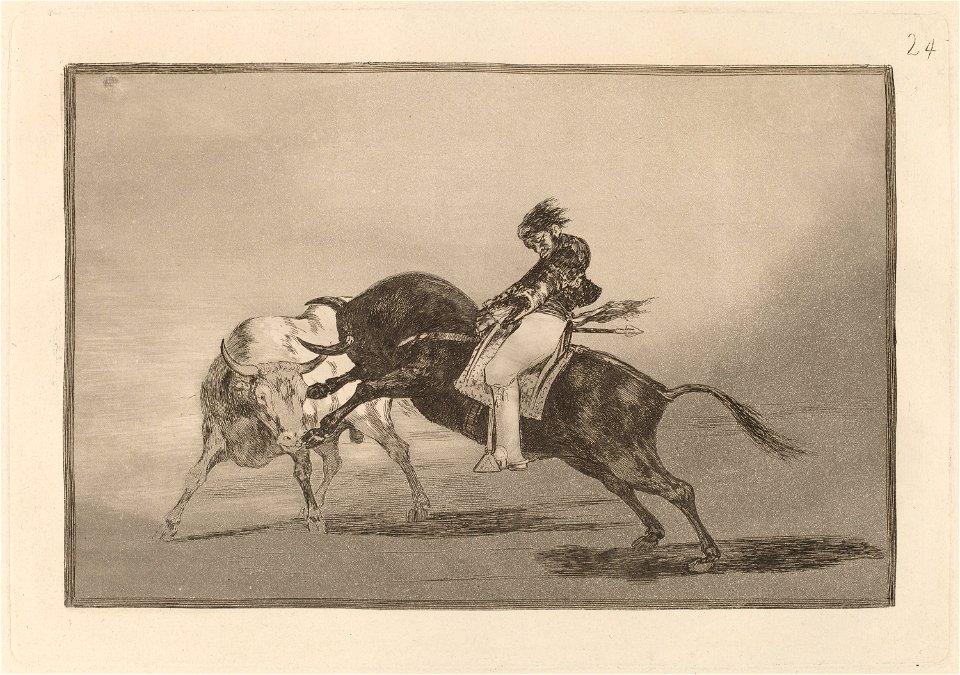 Goya - El mismo Ceballos montado sobre otro toro quiebra rejones en la plaza de Madrid