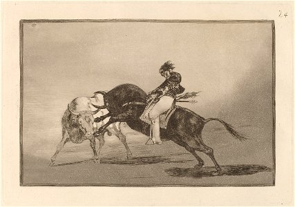 Goya - El mismo Ceballos montado sobre otro toro quiebra rejones en la plaza de Madrid