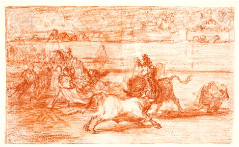 Goya - Mariano Ceballos montado sobre un toro poniendo un rejón, D04320