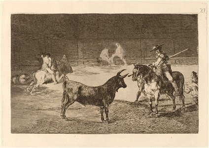 Goya - El celebre Fernando del Toro, barilarguero, obligando a la fiera con su garrocha