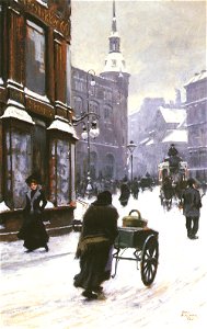 Fischer Paul (Danish) 1860 to 1934 A Street Scene In Winter, Copenhagen SND 1901