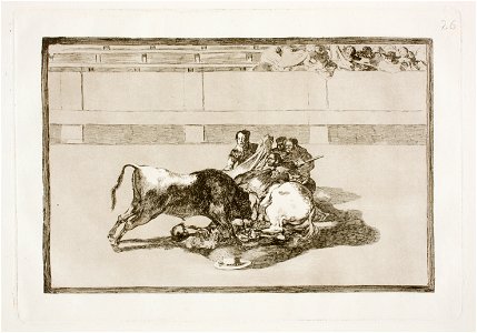 Goya - La Tauromaquia 26 Caida de un picador de su caballo debajo del toro, G02436