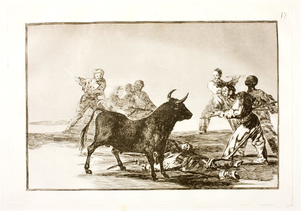 Goya - La Tauromaquia 12 Desjarrete de la canalla con lanzas, medias-lunas, banderillas y otras armas, G02422