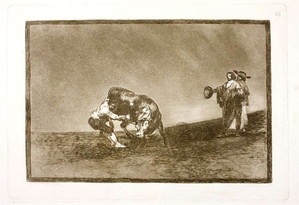 Goya - La Tauromaquia 16 El mismo vuelca un toro en la plaza de Madrid, G02426