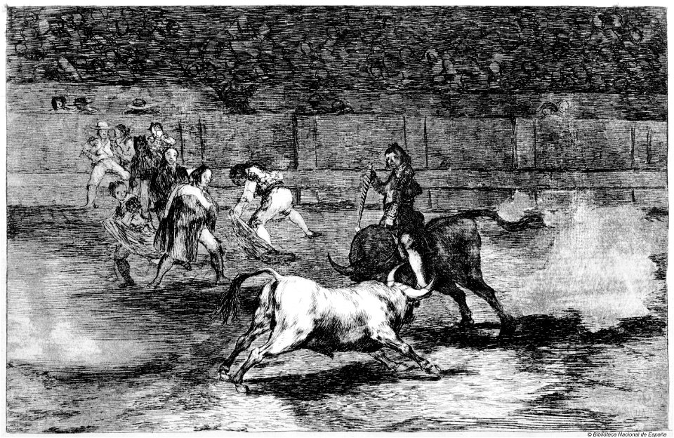 Goya - Mariano Ceballos montado sobre un toro poniendo un rejón, bdh0000066257, 1816