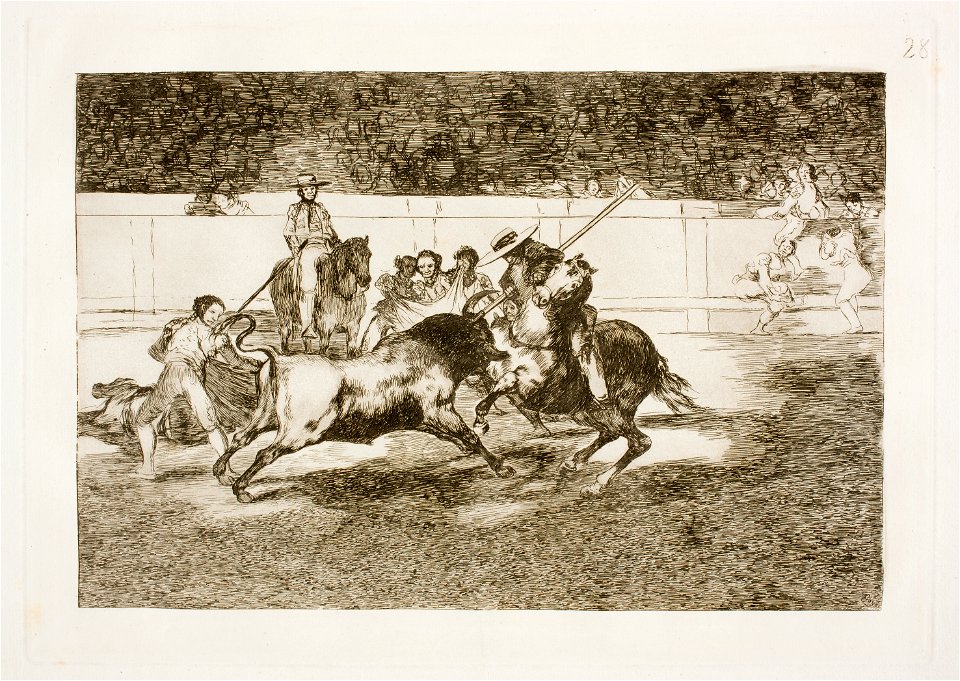 Goya - La Tauromaquia 28 El esforzado Rendon picando un toro, de cuya suerte murió en la plaza de Madrid, G02438