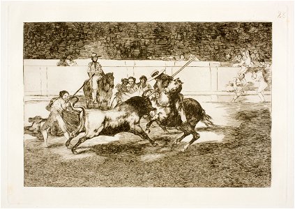 Goya - La Tauromaquia 28 El esforzado Rendon picando un toro, de cuya suerte murió en la plaza de Madrid, G02438