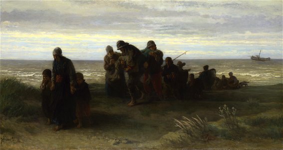 Fishermen carrying a drowned man, by Jozef Israëls