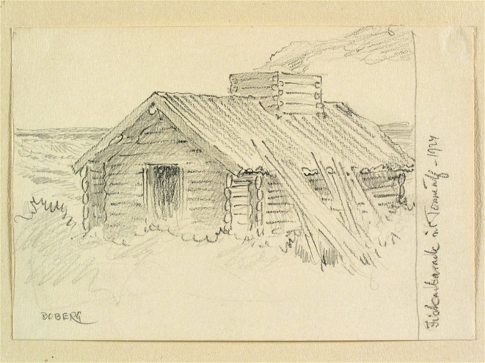Fiskarbarack vid Torneälf . Teckning av Ferdinand Boberg - Nordiska museet - NMA.0088344