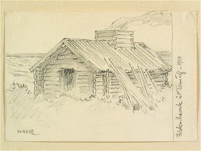 Fiskarbarack vid Torneälf . Teckning av Ferdinand Boberg - Nordiska museet - NMA.0088344