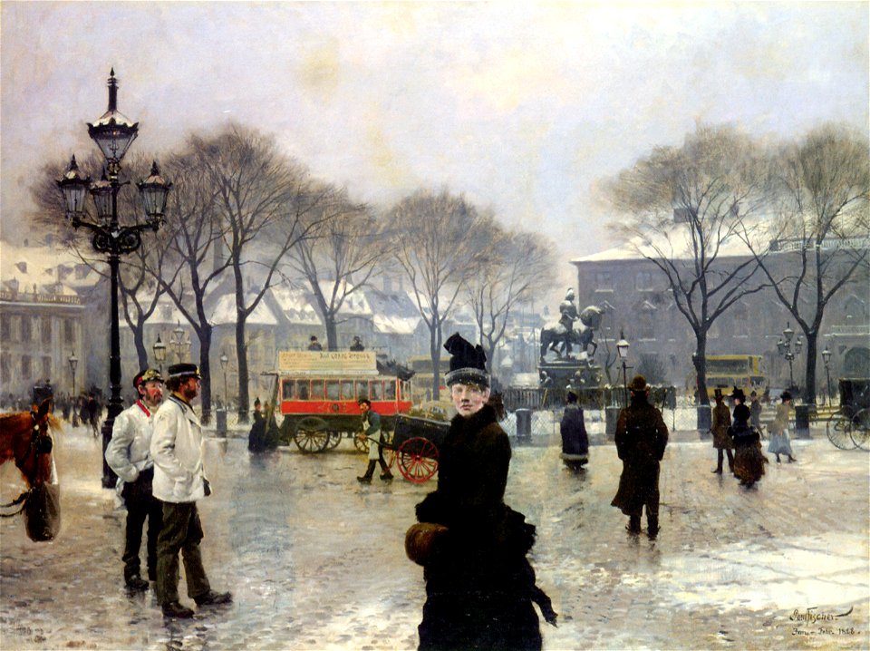 Fischer Paul Gustave A Winters Day on Kongens Nytorv Copenhagen 1888 Oil On Canvas