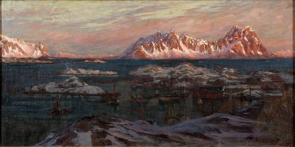 Fishing Harbour with Sunlit Mountains. Study from North Norway (Anna Boberg) - Nationalmuseum - 21352
