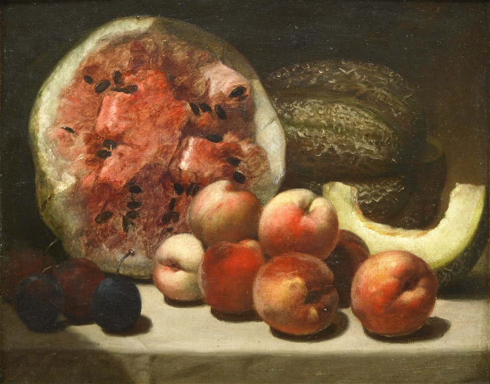 Alvan Fisher - A Still Life with Watermelon and Peaches