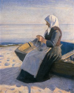 Fisherman’s Wife Knitting on Skagen Beach. Free illustration for personal and commercial use.